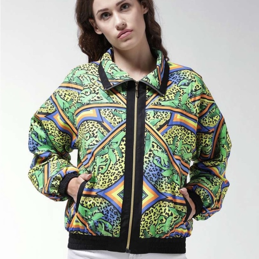 Forever 21 Green and Yellow Patterned Bomber Jacket‎